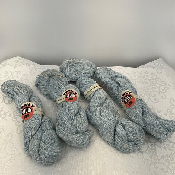 Vintage Barmo Fancy Wool Yarn Light Blue Skeins Bundle - Picture 1 of 7